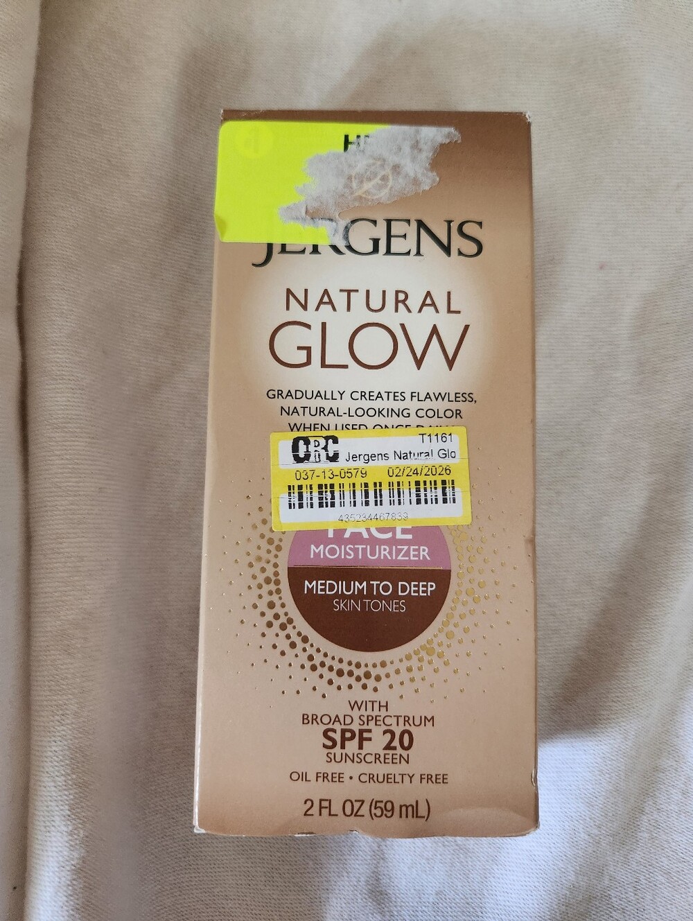 Jergens Natural Glow Face Moisturizer SPF 20 Medium Deep 2oz NIB
